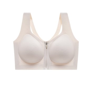 Sutien sport cu fermoar frontal pentru femei, fără sârmă, fără fir, suport lateral, anti-căderea sânului, cupe fixe, minimizator pentru bust mare, respirabil și confortabil