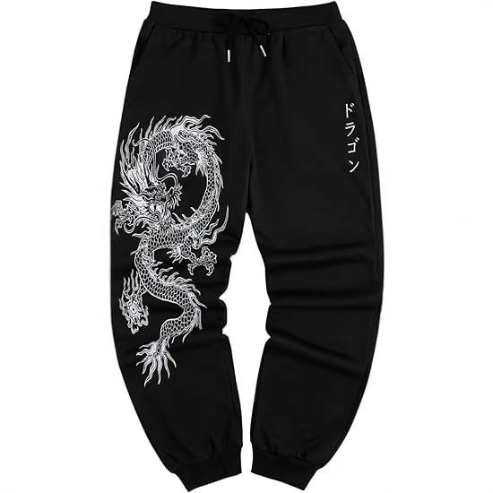 2025 Primăvară-Toamnă: imprimeu dragon gotic Y2K, pantaloni sport largi pentru femei, cu șireturi