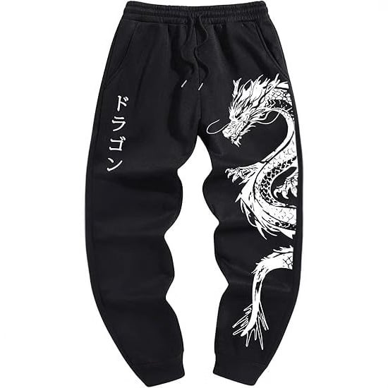 2025 Primăvară-Toamnă: imprimeu dragon gotic Y2K, pantaloni sport largi pentru femei, cu șireturi