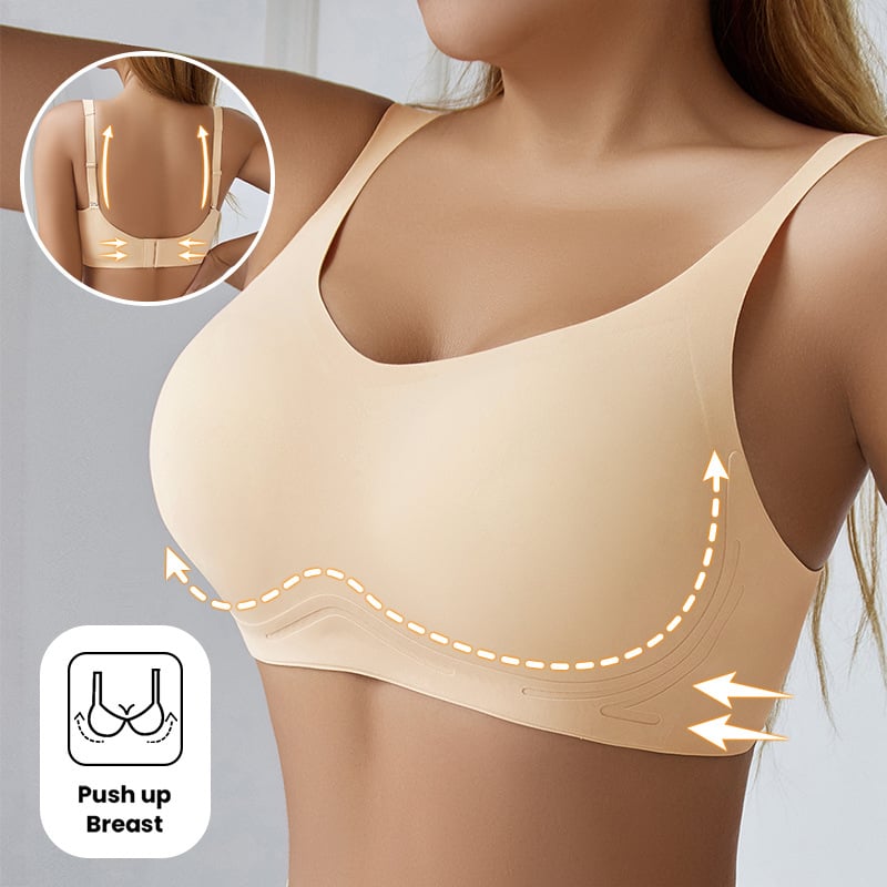 Sutien de tip vestă, mărime mare, acoperire completă, modelare a sânilor pe lateral, anti-sagging, cupă fără cusături