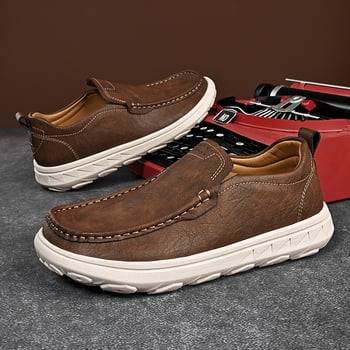 Muške kožne slip-on cipele s retro stilom, prozračno udobne za svakodnevno nošenje, s debelim potplatom, dostupne u velikim veličinama