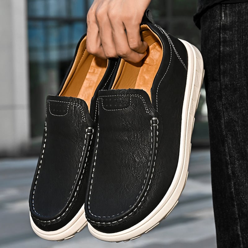 Muške kožne slip-on cipele s retro stilom, prozračno udobne za svakodnevno nošenje, s debelim potplatom, dostupne u velikim veličinama