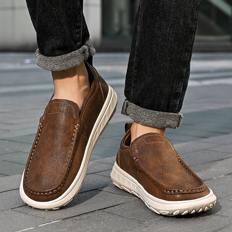 Muške kožne slip-on cipele s retro stilom, prozračno udobne za svakodnevno nošenje, s debelim potplatom, dostupne u velikim veličinama