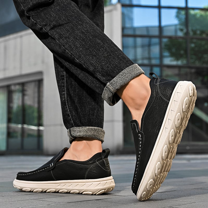 Muške kožne slip-on cipele s retro stilom, prozračno udobne za svakodnevno nošenje, s debelim potplatom, dostupne u velikim veličinama