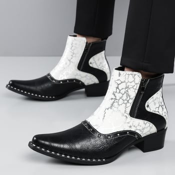 Botine Chelsea din piele în stil britanic Martin, piele lucioasă, design color-bloc, ținute business formale
