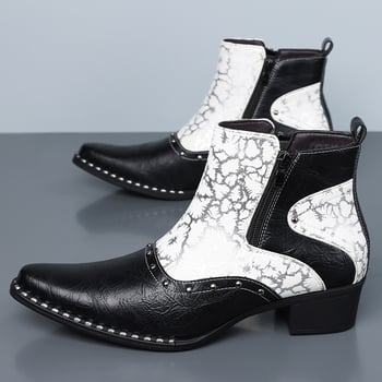 Botine Chelsea din piele în stil britanic Martin, piele lucioasă, design color-bloc, ținute business formale
