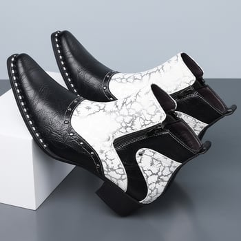 Botine Chelsea din piele în stil britanic Martin, piele lucioasă, design color-bloc, ținute business formale