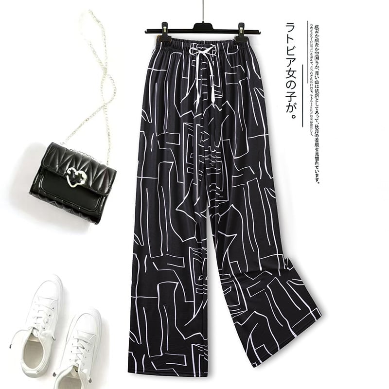 Pantaloni din Ice Silk pentru femei, cu imprimeu floral, casual pentru casă, protecție împotriva țânțarilor, talie înaltă, croială dreaptă