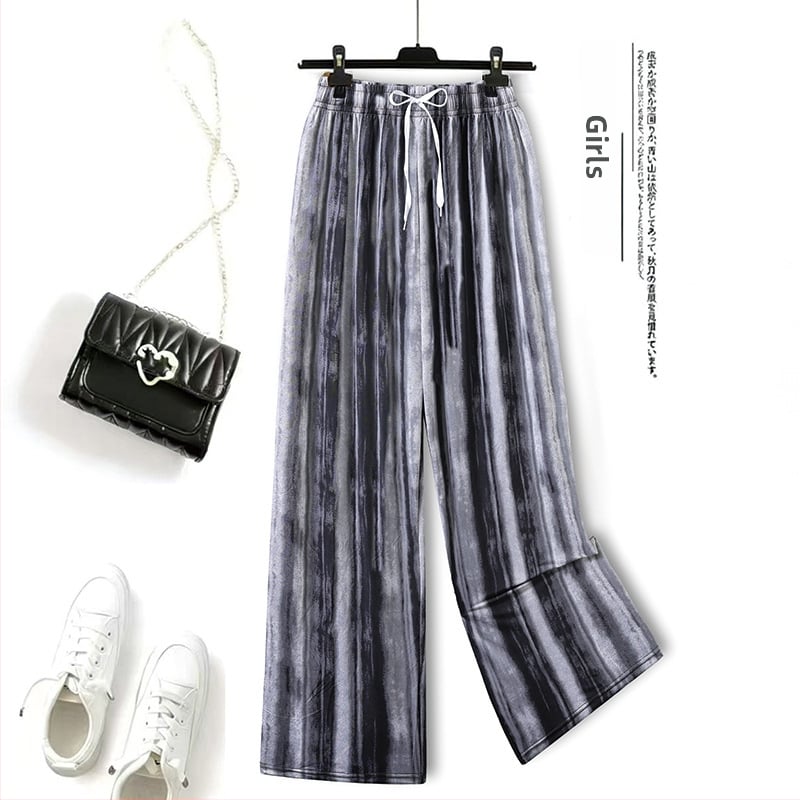 Pantaloni din Ice Silk pentru femei, cu imprimeu floral, casual pentru casă, protecție împotriva țânțarilor, talie înaltă, croială dreaptă