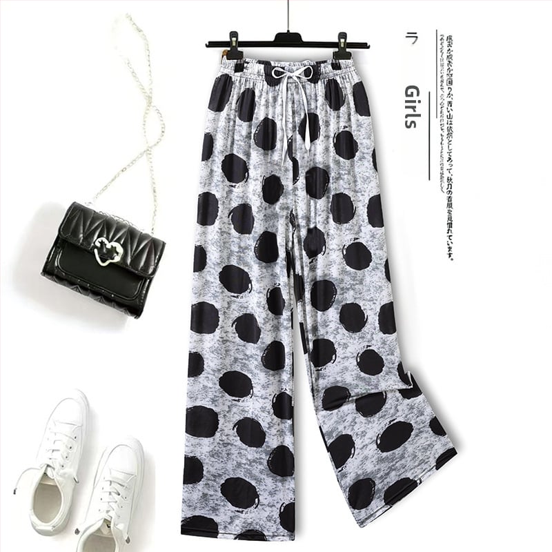 Pantaloni din Ice Silk pentru femei, cu imprimeu floral, casual pentru casă, protecție împotriva țânțarilor, talie înaltă, croială dreaptă