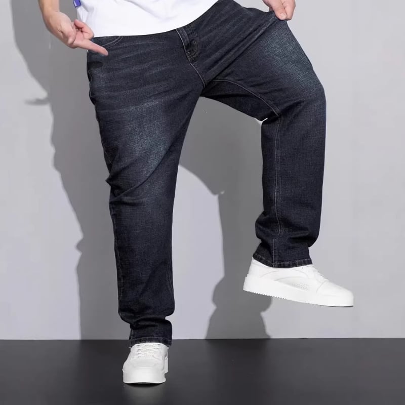 HME férfi nagy méretű denim nadrág, mindennapi utcai stílus, laza egyenes szárú, hosszú fazon