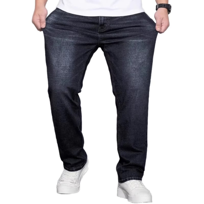 HME férfi nagy méretű denim nadrág, mindennapi utcai stílus, laza egyenes szárú, hosszú fazon