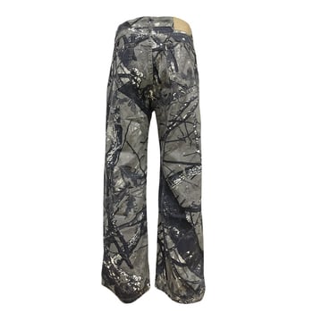Amerikai retro farmernadrág, széles, egyenes szabású, distressed ágakkal mintázott terepminta, laza viselet, uniszex, városi streetwear