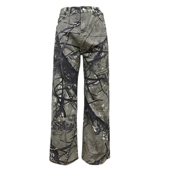 Amerikai retro farmernadrág, széles, egyenes szabású, distressed ágakkal mintázott terepminta, laza viselet, uniszex, városi streetwear