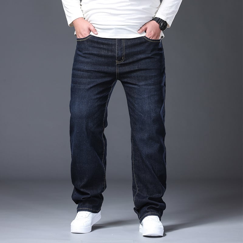 Férfi denim nadrág, egyenes szabású, középmagas derekú, kissé elasztikus, mindennapi/üzleti stílus, plusz méret