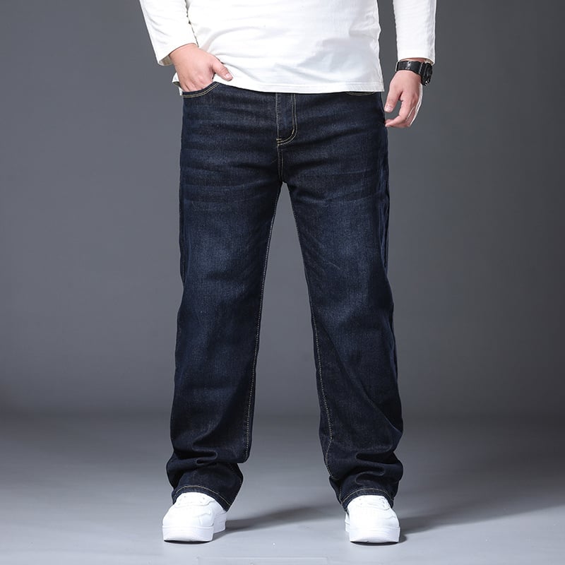 Férfi denim nadrág, egyenes szabású, középmagas derekú, kissé elasztikus, mindennapi/üzleti stílus, plusz méret