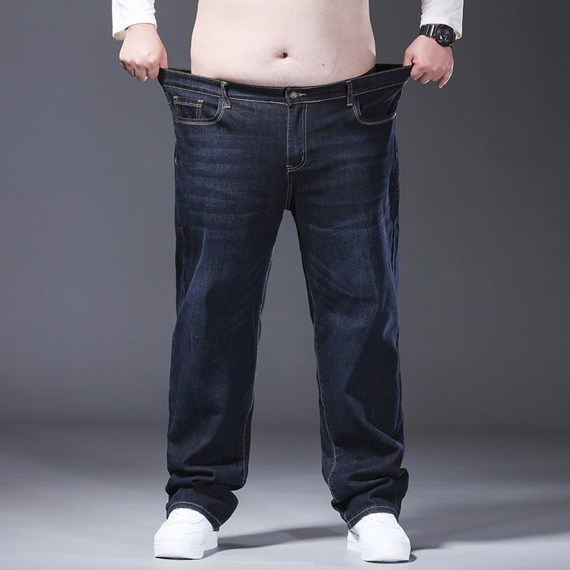 Férfi denim nadrág, egyenes szabású, középmagas derekú, kissé elasztikus, mindennapi/üzleti stílus, plusz méret