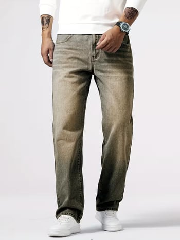 Férfi farmer, amerikai casual stílus, retro kopásos mosás, laza, egyenes szabású, denim, 70% pamut, HB14023