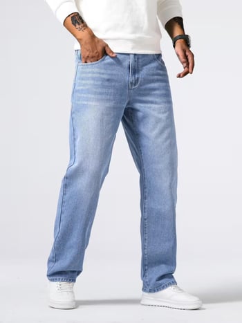 Férfi farmer, amerikai casual stílus, retro kopásos mosás, laza, egyenes szabású, denim, 70% pamut, HB14023