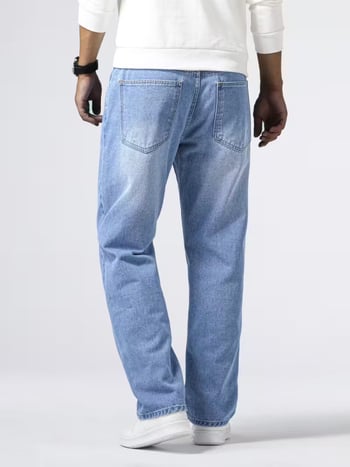 Férfi farmer, amerikai casual stílus, retro kopásos mosás, laza, egyenes szabású, denim, 70% pamut, HB14023