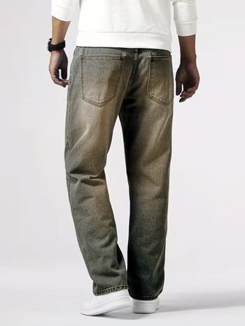 Férfi farmer, amerikai casual stílus, retro kopásos mosás, laza, egyenes szabású, denim, 70% pamut, HB14023
