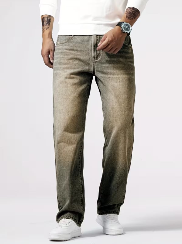 Férfi farmer, amerikai casual stílus, retro kopásos mosás, laza, egyenes szabású, denim, 70% pamut, HB14023