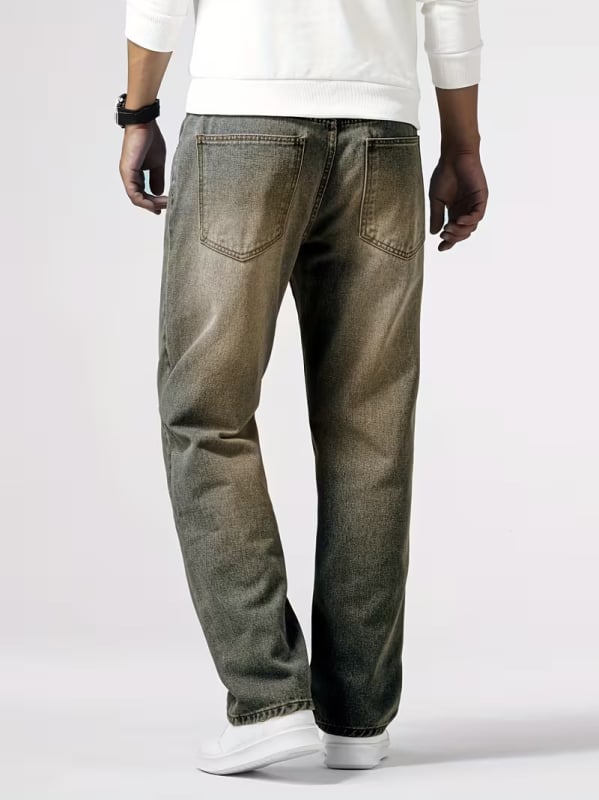 Férfi farmer, amerikai casual stílus, retro kopásos mosás, laza, egyenes szabású, denim, 70% pamut, HB14023