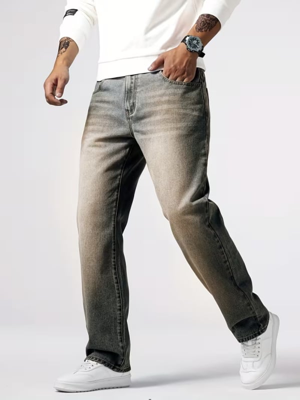 Férfi farmer, amerikai casual stílus, retro kopásos mosás, laza, egyenes szabású, denim, 70% pamut, HB14023
