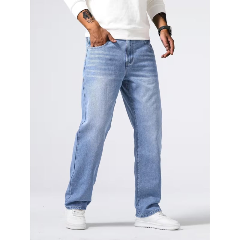 Férfi farmer, amerikai casual stílus, retro kopásos mosás, laza, egyenes szabású, denim, 70% pamut, HB14023