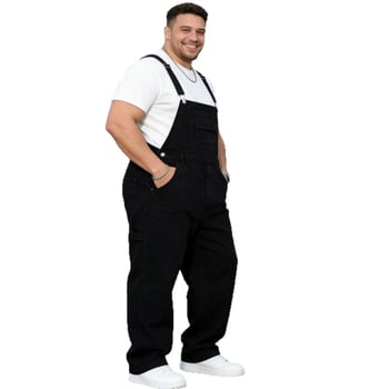 Férfi plusz méretű denim overál pántokkal, lazább szabás, 100% pamut