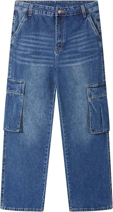Férfi farmernadrág denimből, rugalmas anyagból, laza egyenes szabás, több zseb, 70% pamut