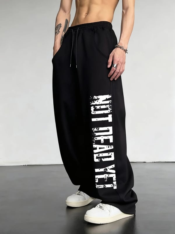 Pantaloni sport largi cu imprimeu gotic Y2K, cu șnur, unisex, căptuți cu fleece