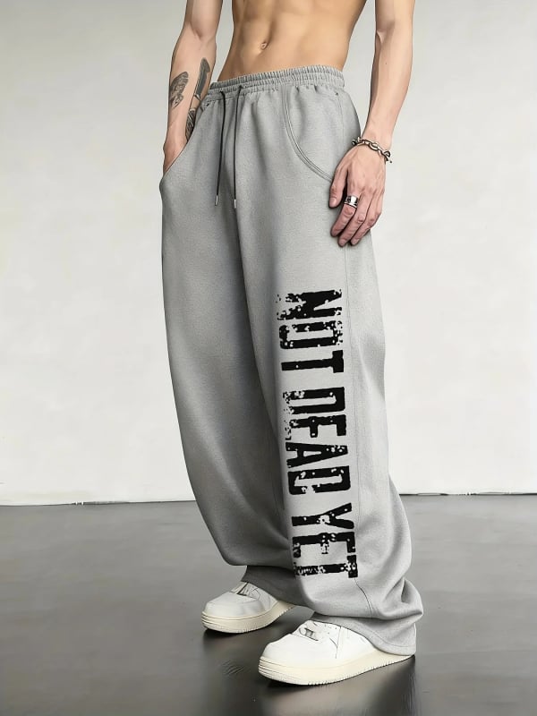 Pantaloni sport largi cu imprimeu gotic Y2K, cu șnur, unisex, căptuți cu fleece