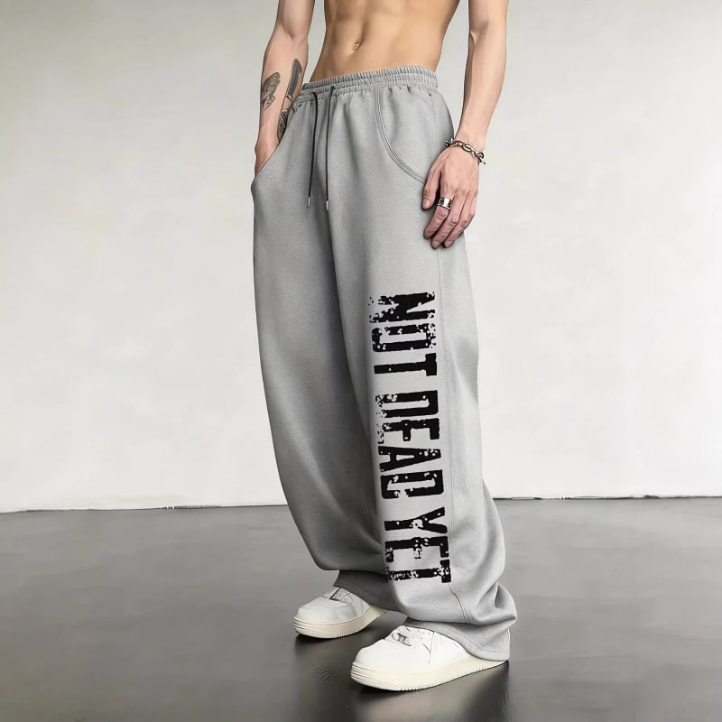 Pantaloni sport largi cu imprimeu gotic Y2K, cu șnur, unisex, căptuți cu fleece