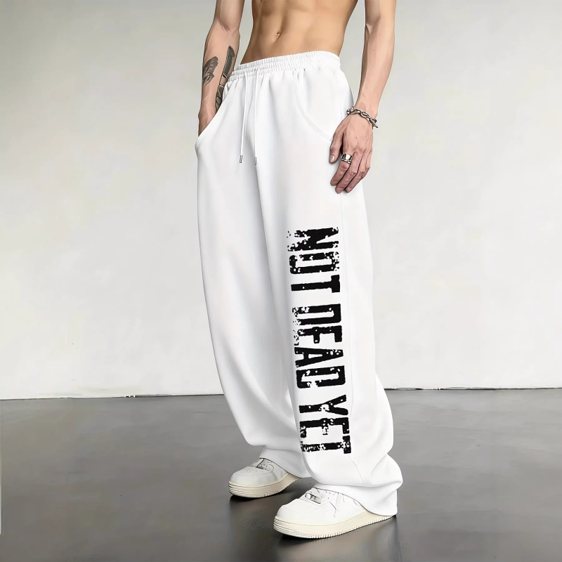 Pantaloni sport largi cu imprimeu gotic Y2K, cu șnur, unisex, căptuți cu fleece