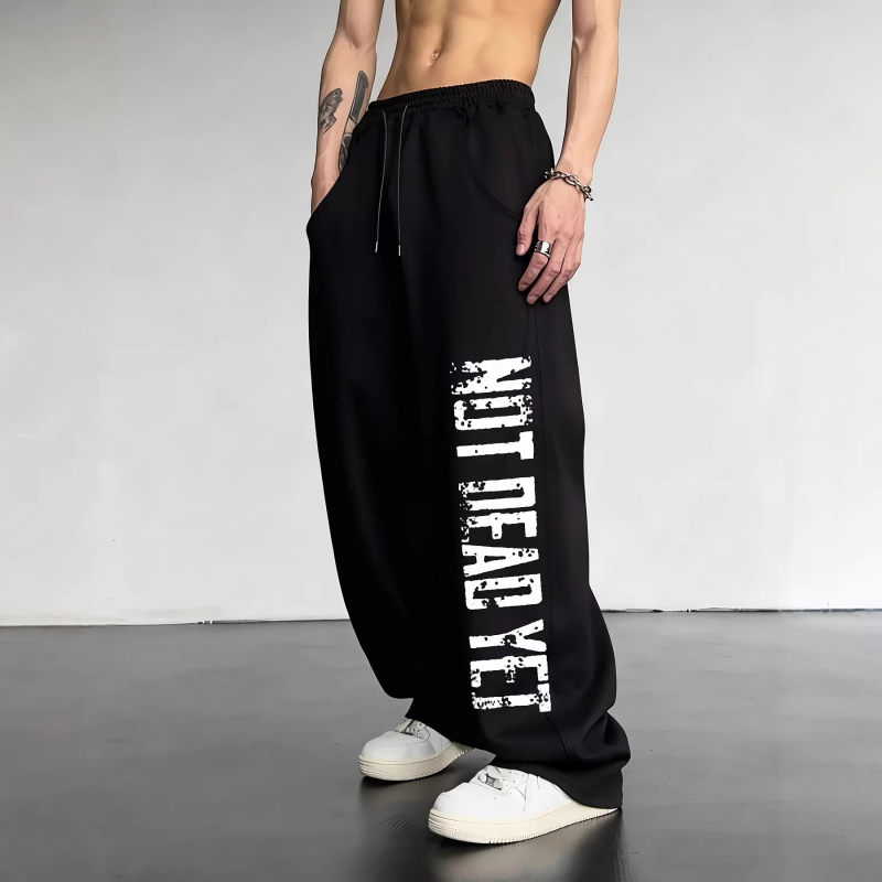 Pantaloni sport largi cu imprimeu gotic Y2K, cu șnur, unisex, căptuți cu fleece