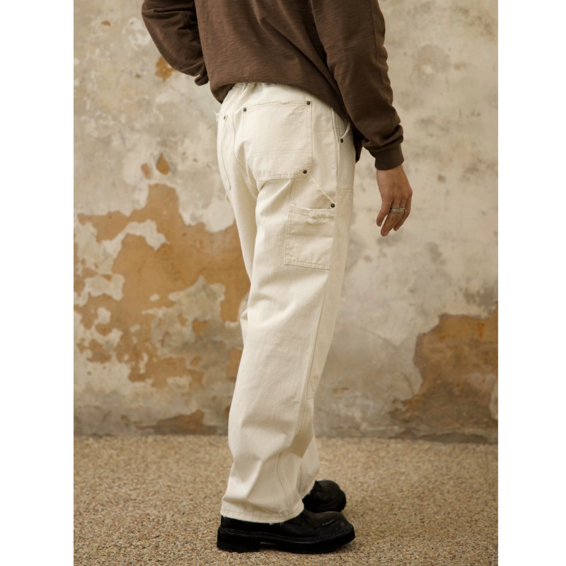 Férfi oversized denimnadrág, európai- és amerikai streetwear stílus, patchwork zsebek, laza egyenes szabás