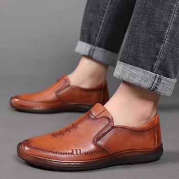 Pantofi de vară din piele pentru bărbați, confortabili pentru condus, talpă moale antiderapantă
