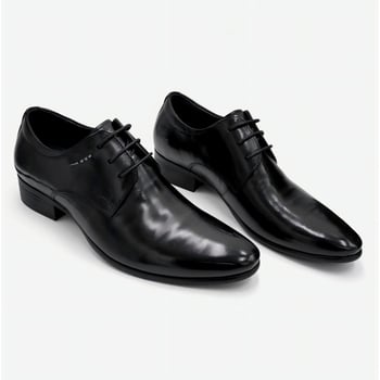 Pantofi Oxford din piele pentru bărbați, cu efect de creștere a înălțimii, negri, vârf ascuțit, șireturi