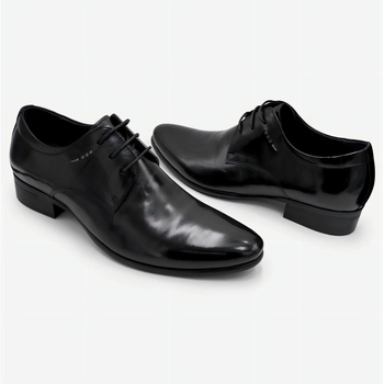 Pantofi Oxford din piele pentru bărbați, cu efect de creștere a înălțimii, negri, vârf ascuțit, șireturi