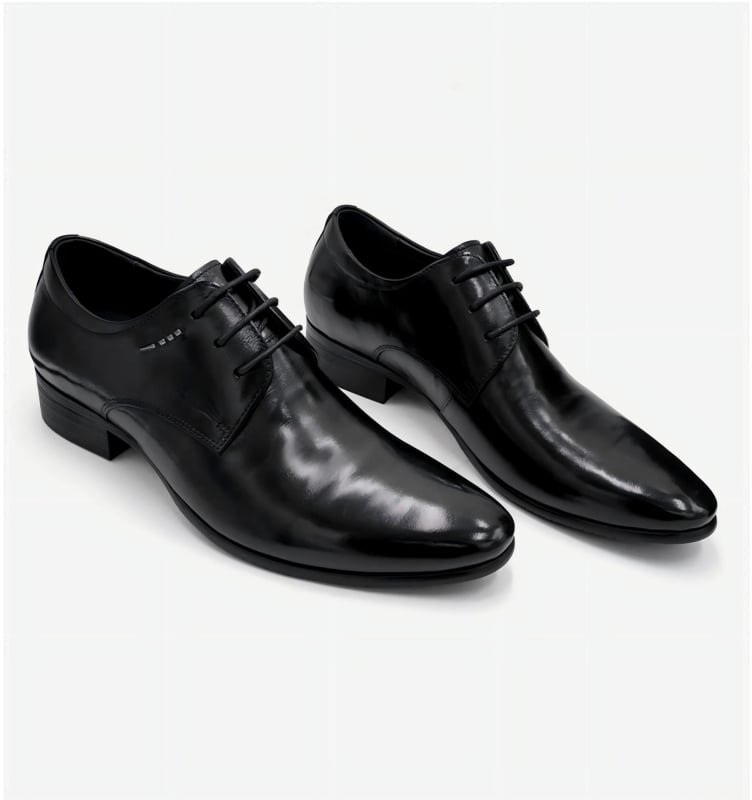 Pantofi Oxford din piele pentru bărbați, cu efect de creștere a înălțimii, negri, vârf ascuțit, șireturi