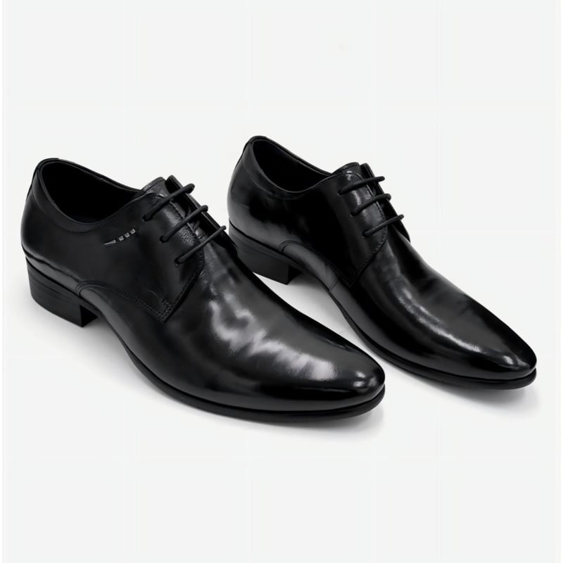 Pantofi Oxford din piele pentru bărbați, cu efect de creștere a înălțimii, negri, vârf ascuțit, șireturi
