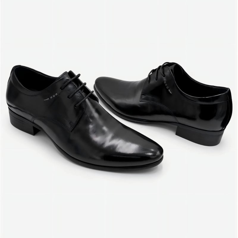 Pantofi Oxford din piele pentru bărbați, cu efect de creștere a înălțimii, negri, vârf ascuțit, șireturi
