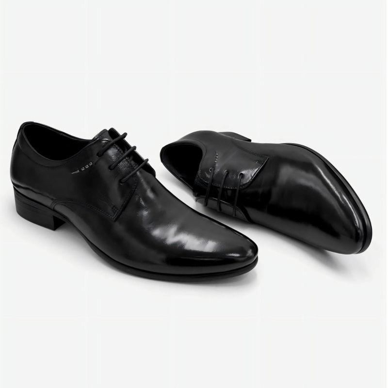 Pantofi Oxford din piele pentru bărbați, cu efect de creștere a înălțimii, negri, vârf ascuțit, șireturi