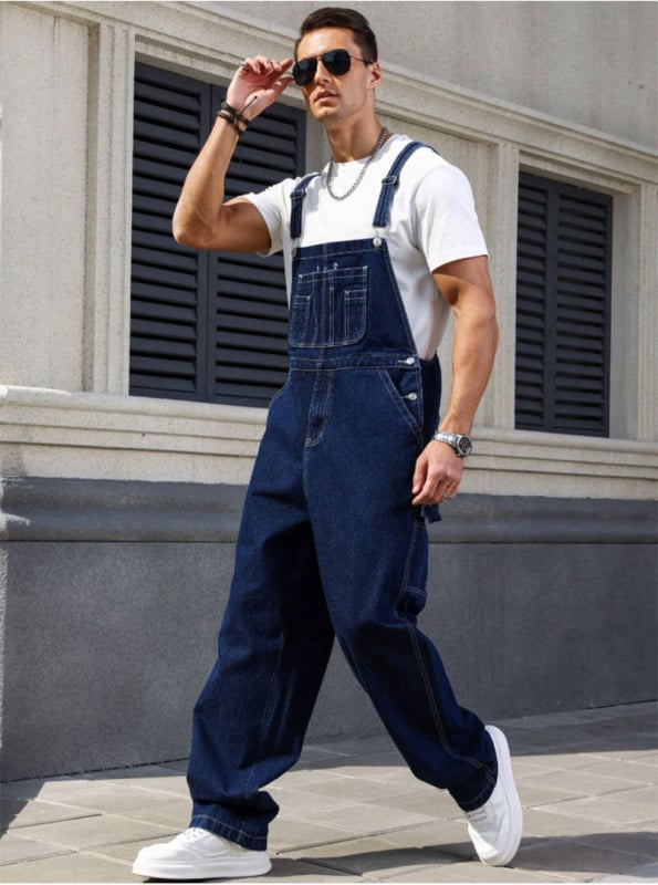 Férfi denim overál pántos – amerikai retro, laza szabás, egyenes szár