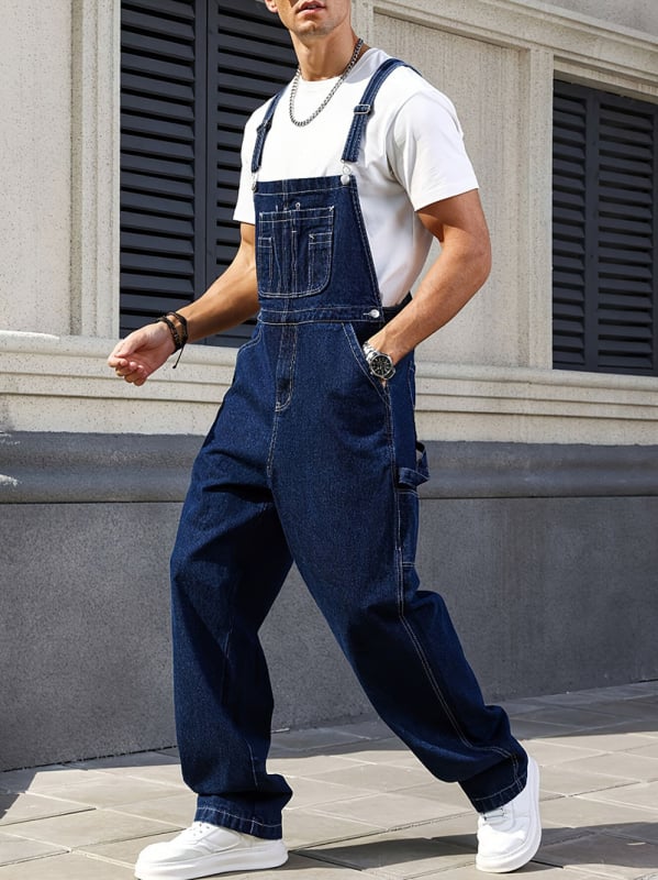 Férfi denim overál pántos – amerikai retro, laza szabás, egyenes szár
