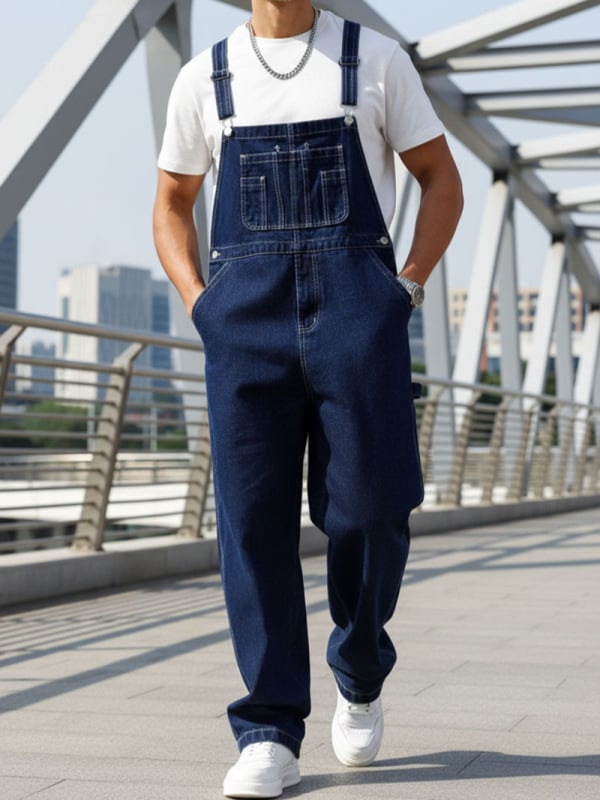 Férfi denim overál pántos – amerikai retro, laza szabás, egyenes szár