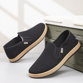 Pantofi bărbați din material textil, stil Beijing, fără șireturi, suprafață din plasă, pentru primăvară-vară-toamnă