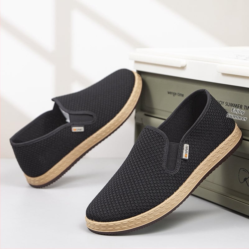 Pantofi bărbați din material textil, stil Beijing, fără șireturi, suprafață din plasă, pentru primăvară-vară-toamnă