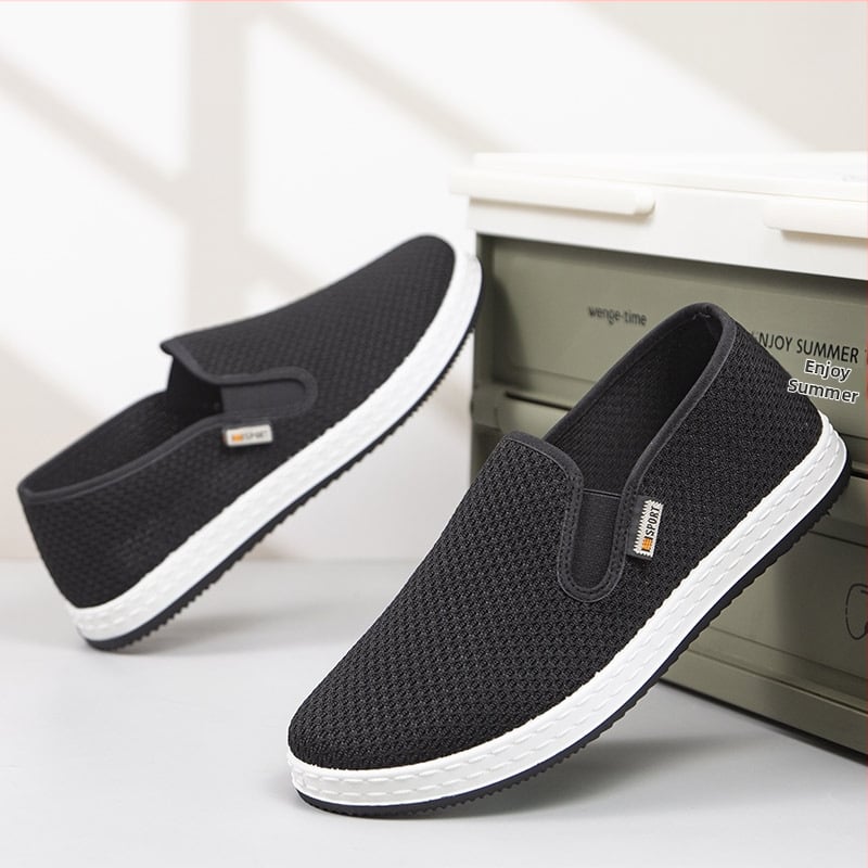 Pantofi bărbați din material textil, stil Beijing, fără șireturi, suprafață din plasă, pentru primăvară-vară-toamnă